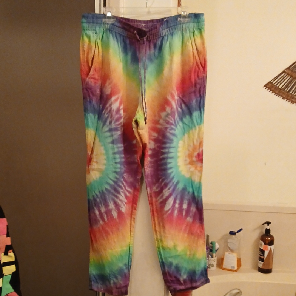 H&M MULTICOLORED TIEDYE Linen‎ Baggy Relaxed Fit Joggers/pants. Mens Sz.L